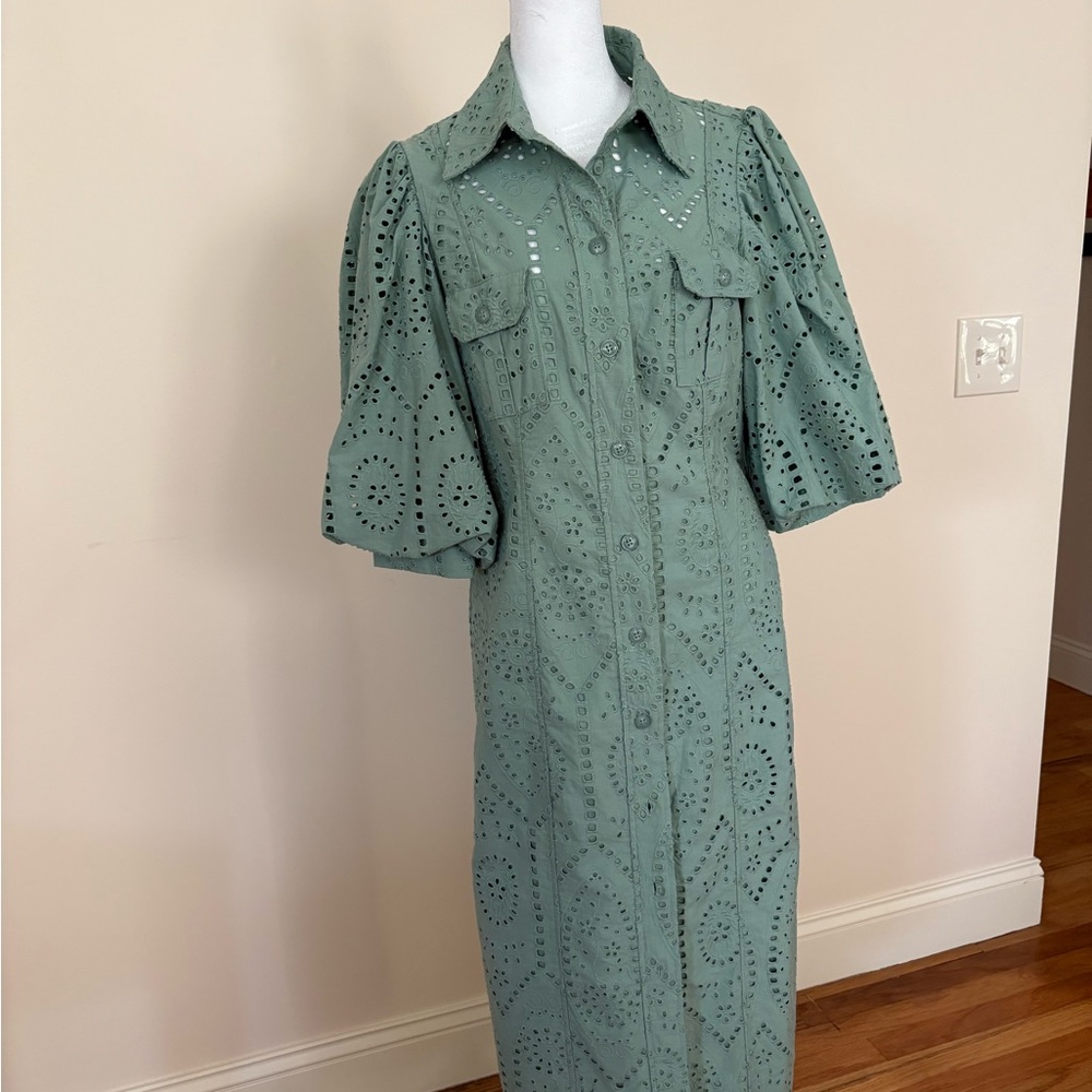 Black Label Sage Green Eyelet Long Sleeve Dress